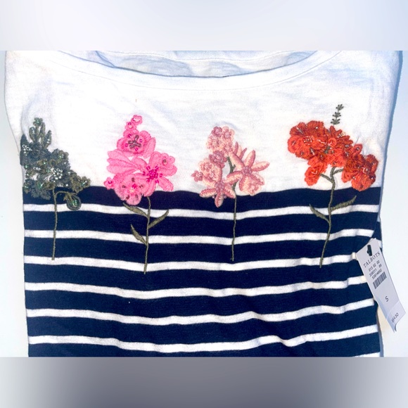 NWT Talbots Small 3 Quarter Sleeve striped blouse with floral embroidery - Picture 2 of 11